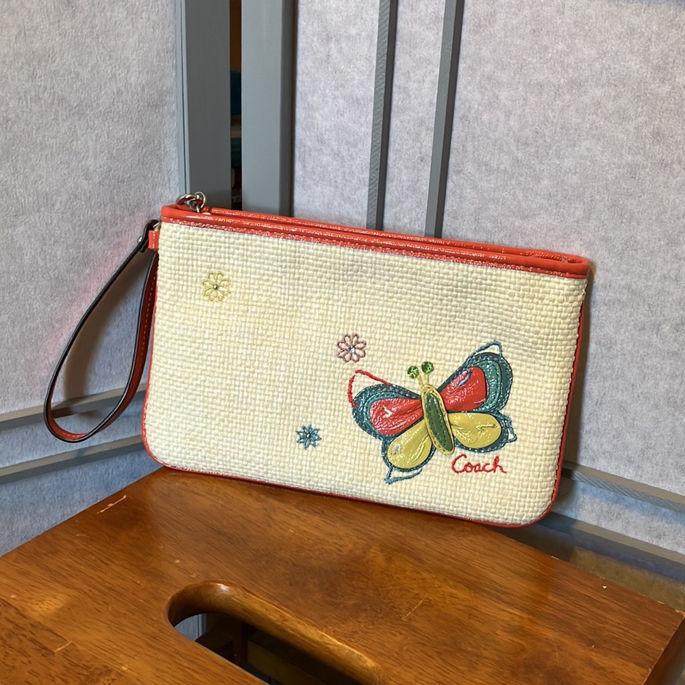 Coach straw wristlet clutch purse